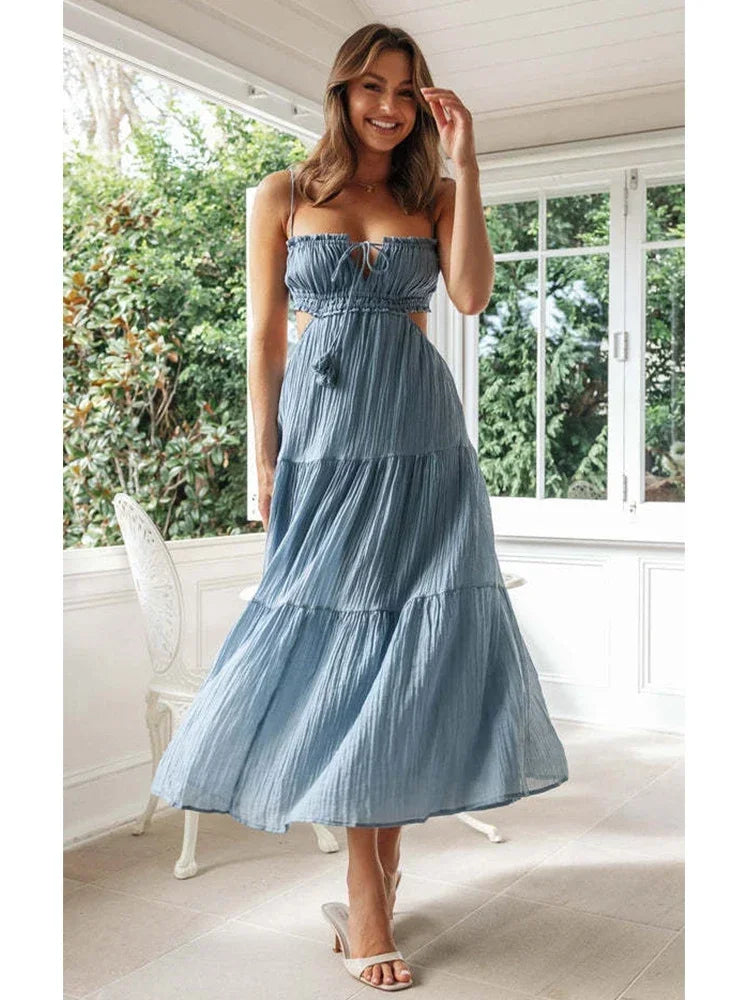 Foridol Strapless Yellow White Summer Dress for Women Elegant Holiday Beach Boho Maxi Long Sundress Backless Sexy Party Vestidos