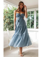 Foridol Strapless Yellow White Summer Dress for Women Elegant Holiday Beach Boho Maxi Long Sundress Backless Sexy Party Vestidos