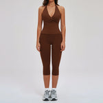 2PCS Workout Set Women Yoga Sets V Neck Cross Slim Sports Tank Top Athletic Wear Outdoor Tight High Waist Leggings Fitness Suits