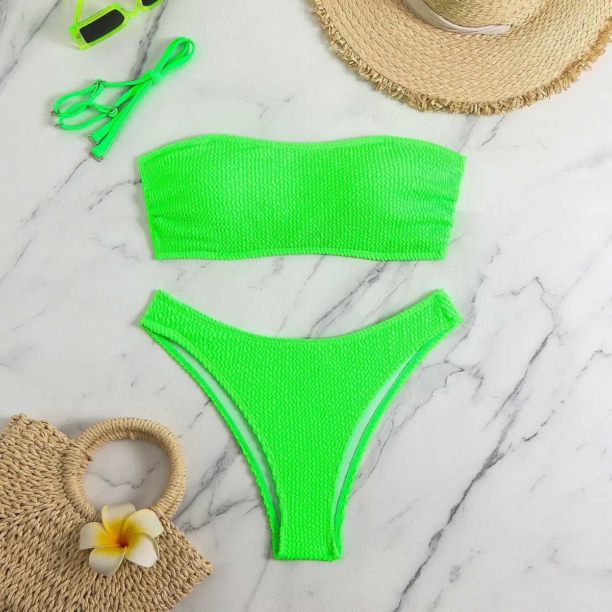 Neon Yellow Thong Bikinis 2026 Sexy Women Swimsuits Swimwear Female Bandeau Brazilian Bikini Set Bathing Suit Swimming Suits