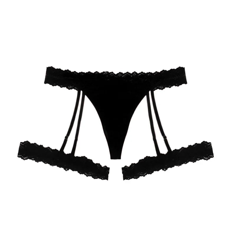1pcs XL-4XL Plus Size Lace Women Thongs Mid Waist Solid Ladies G-string New Fashion Erotic Underwear Female Suspender Socks