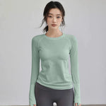 Women's Autumn & Winter Yoga Comprehensive Training Top High-Elastic Slim Crew Neck Quick-Dry Sports Long-Sleeve Fitness Clothes