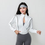 Women's Contrast Color High Elasticity Four-Way Stretch Full Zip Yoga Jacket Quick Dry Breathable Active Wear