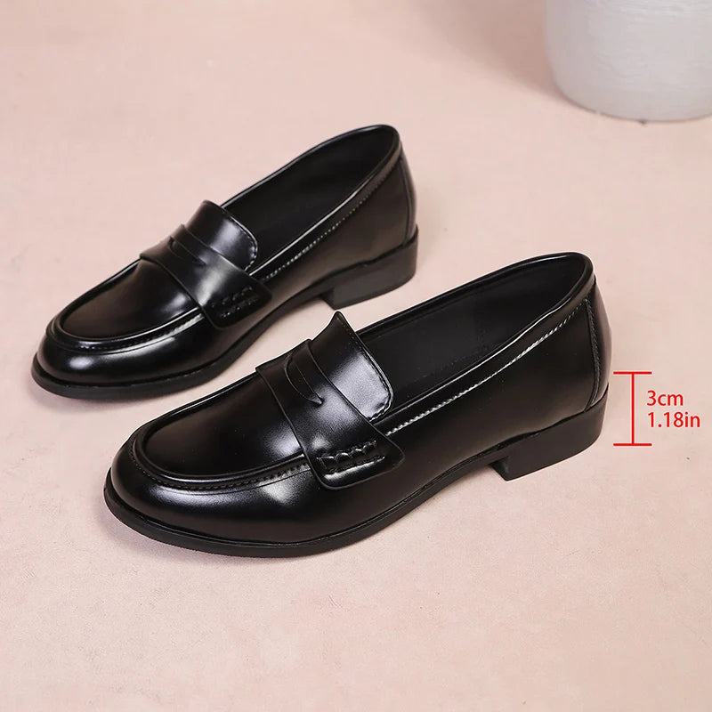 Elegant Black Pu Leather Flats Women Plus Size 42 Comfortable Low Heel Loafers Woman 2026 Slip On Dress Office Shoes Ladies