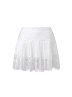 Women Solid Color Patchwork Lace Mini Skirt High Rise A-line Short Pleated Skirts Casual Summer Streetwear