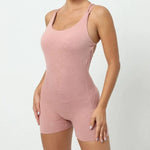 Seamless Yoga Jumpsuits Sports Fitness Pleated Peach Hip-lifting Beauty Back Dance Jumpsuit Workout Gym Shorts Set for Women