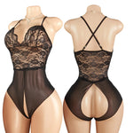 Woman Crotchless Lingerie Bodysuit Erotic Lace Mesh Underwear Babydoll Dresses Sexy Pajamas See Through Jump Suit Desire Costume