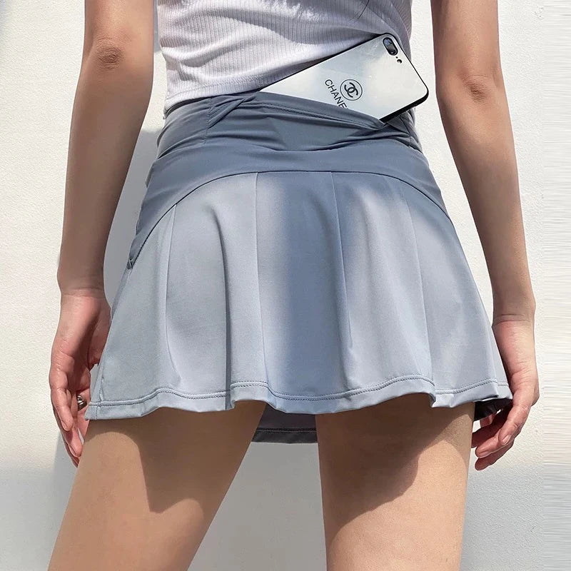 Women's High-Waisted Sports Short Skirt Anti-Glare A-Line Yoga Pants Skirt with Inner Lining for Fitness Cool Design