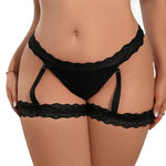 1pcs XL-4XL Plus Size Lace Women Thongs Mid Waist Solid Ladies G-string New Fashion Erotic Underwear Female Suspender Socks