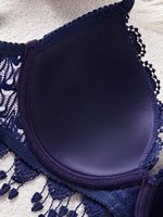 Daily Knitted Bra for Women Sexy Heart Lace Patchwork with Lace Trim Sexy Bras Comfortable Non-Padded Solid Women's Push up Bra
