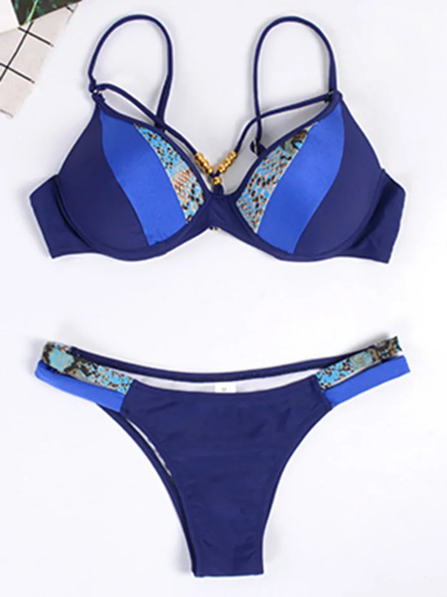 Leopard Splicing Bra Cup Bikini Women Swimsuit Female Swimwear Two-pieces Bikini Set Push Up Bather Bathing Suit Swim Beach Wear