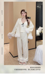Fashionable Home Pajamas Three-piece Set Island Velvet Pajamas Spring and Autumn Suspenders Sexy Homewear Casual Suit