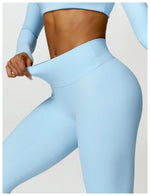 Hearuisavy Summer 2PCS Long Sleeve Gym Set Women Yoga Clothes Quick-Drying Sportswear Running Leggings Workout Sports Crop Top