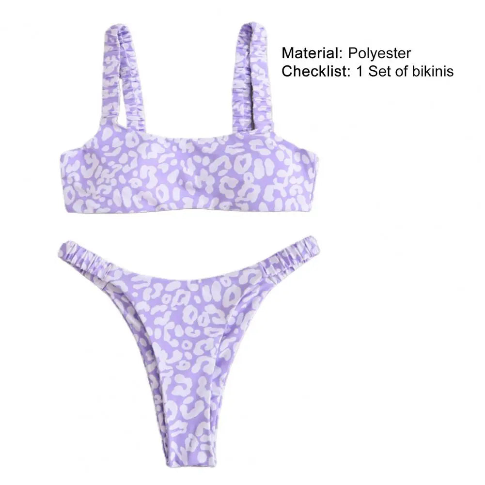2 Pcs/Set Lady Swimwear Set Leopard Print Quick Dry Women Bathing Suit Slim Fit Wireless Summer Bikini Set For Beach