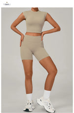 Naked Yoga Sets Women Quick Drying Slim Sports Shirt Fitness Suit Outdoors Sport High Waist Shorts Tight Running Workout Clothes