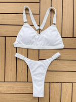 Sexy Ring Linked Backless Bikini Set Women Solid Black White Hollow Out Push Up Micro Swimsuit 2024 Bathing Suit Thong Swimwear