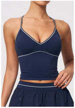 Summer Back I Shaped Sports Bra Sexy Deep V Neck Contrast Color Slimming Yoga Tank Top Outdoor Workout Fitness Gym Running Vest
