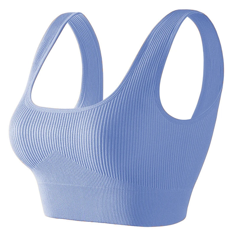 Women'S Ribbed Seamless Sports Bralettes,High Stretch Knit Fabric, Solid Color, with Removable Pads for All Seasons