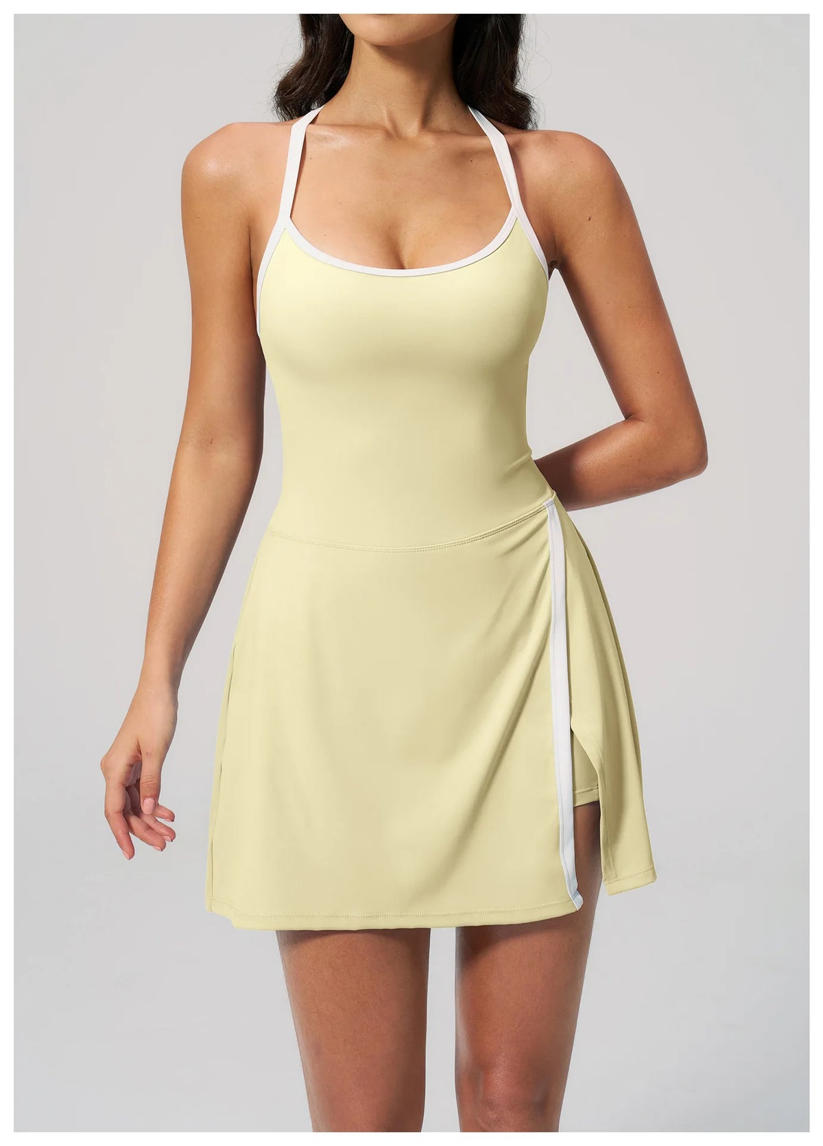 Naked Women's Tennis Dresses for Women Breathable Back Hollowed Out Sleeveless Mini Dress Built in Shorts Tight Sports Skirt