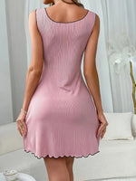 Women Sleeveless Nightdress with Ruffle Trim and Bow Soft Stretchy Sleepwear Cute Casual Home Dress for Spring Summer