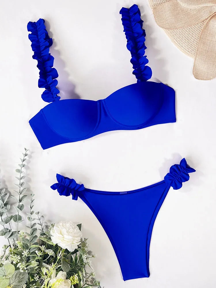 Push Up Ruffled Bikinis Underwired Bra Cup Bikini 2026 Women Swimsuit Female Swimwear Two Pieces Bikini Set Bathing Suit Swim