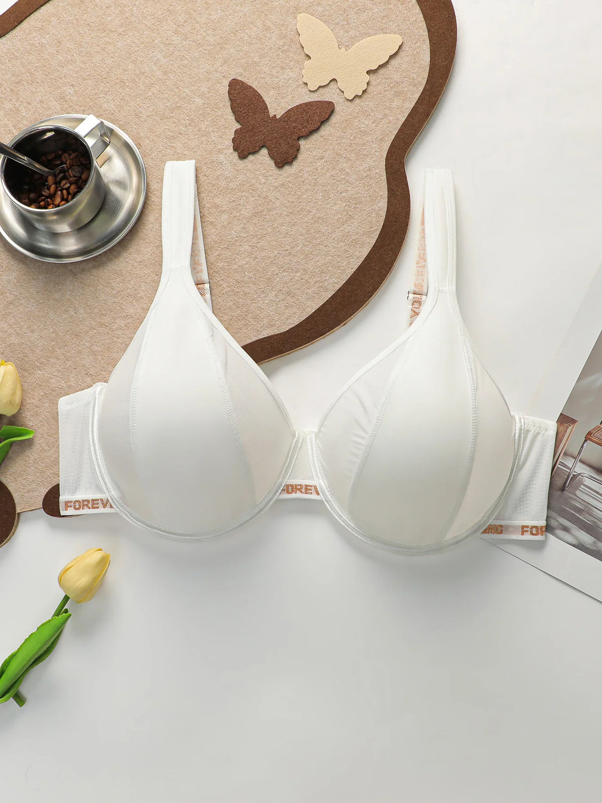 White Plus Size Underwire Bra Women Full Coverage Push Up bra Letter Print Adjustable Straps Big Cup Supportive Seamless Bra