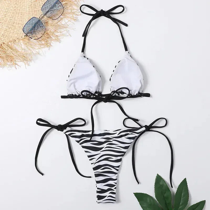 Zebra Striped Print Swimwear String Micro Bikini Thong 2026 Sexy Swimsuit Women Bathing Suit Halter Triangle Bikinis Sets Mujer