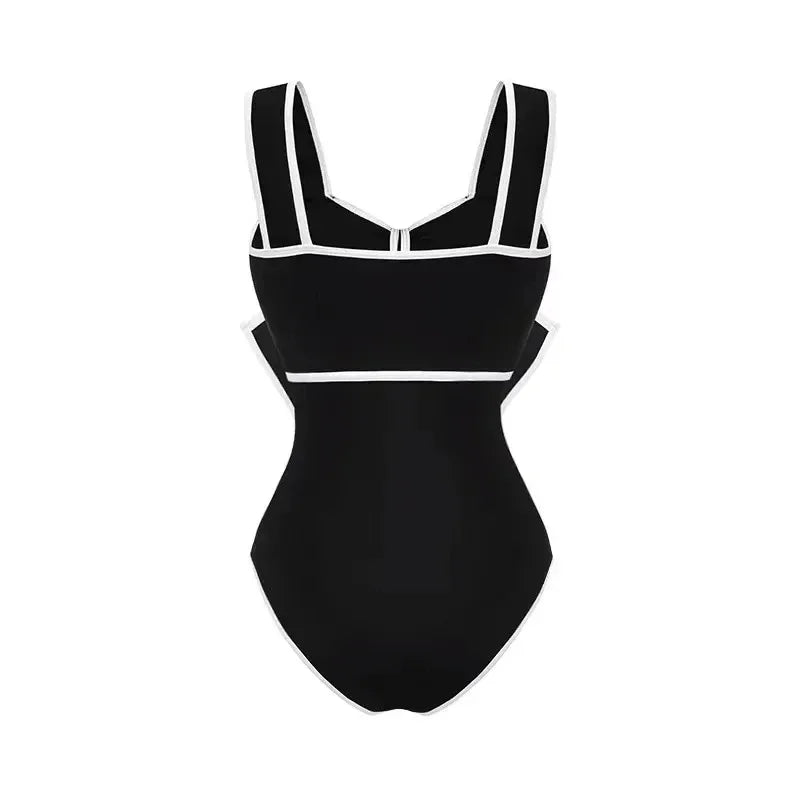2024 Black White Retro One Piece Swimsuit Women Bow Tie Swimwear with Skirt Sexy Bathing Suit Monokini Beach Bodysuit Beach Wear