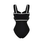 2024 Black White Retro One Piece Swimsuit Women Bow Tie Swimwear with Skirt Sexy Bathing Suit Monokini Beach Bodysuit Beach Wear