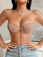 Half Cup Lace Women Strapless Bra Stylish Push Up Underwire Bra Comfortable Front Closure Daily Women's Underwear