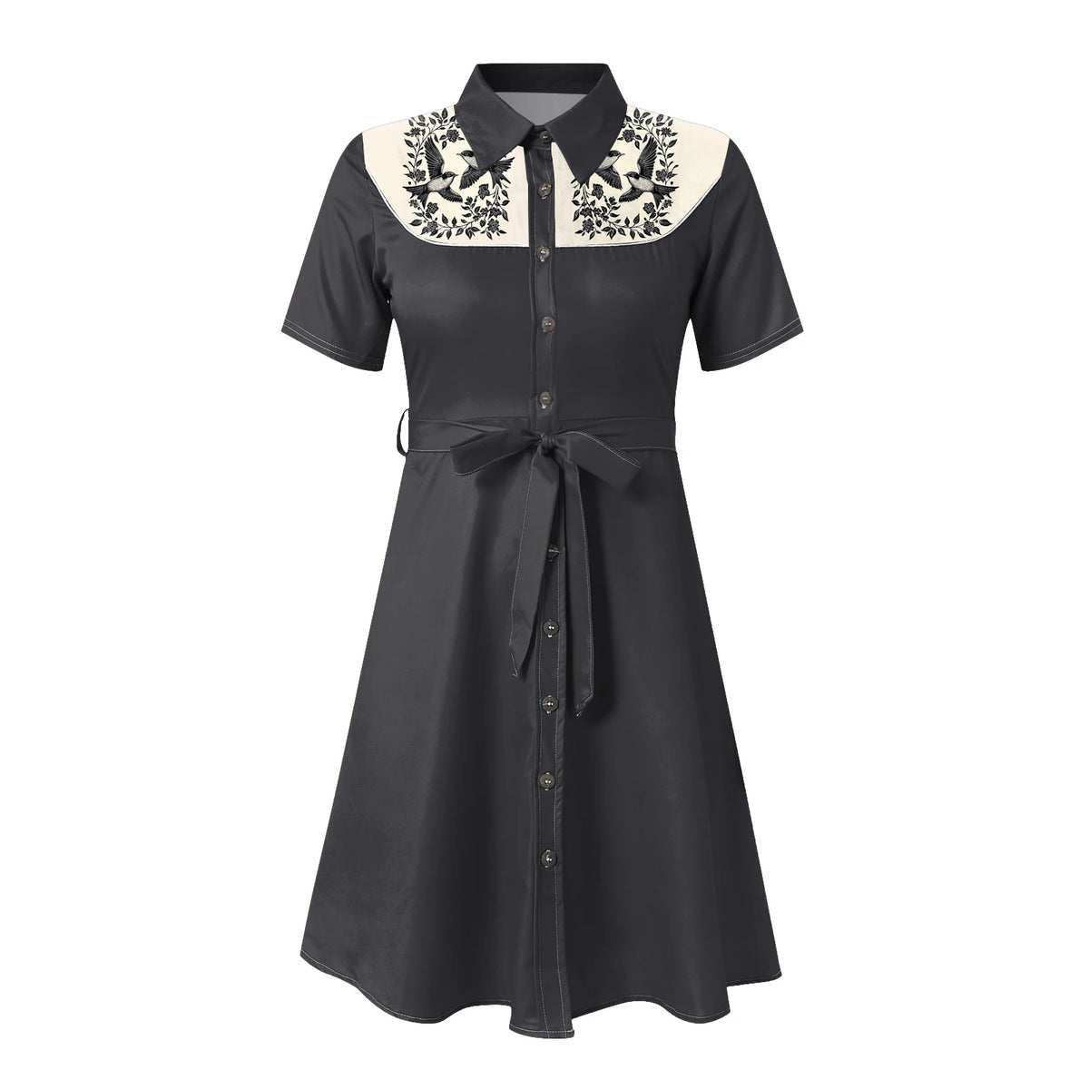 Western Cowgirl Printed Dress Halloween Cosplay Costume Summer Cowboy Button-Down Dress Short Sleeves 100% Cotton Sexy Dress