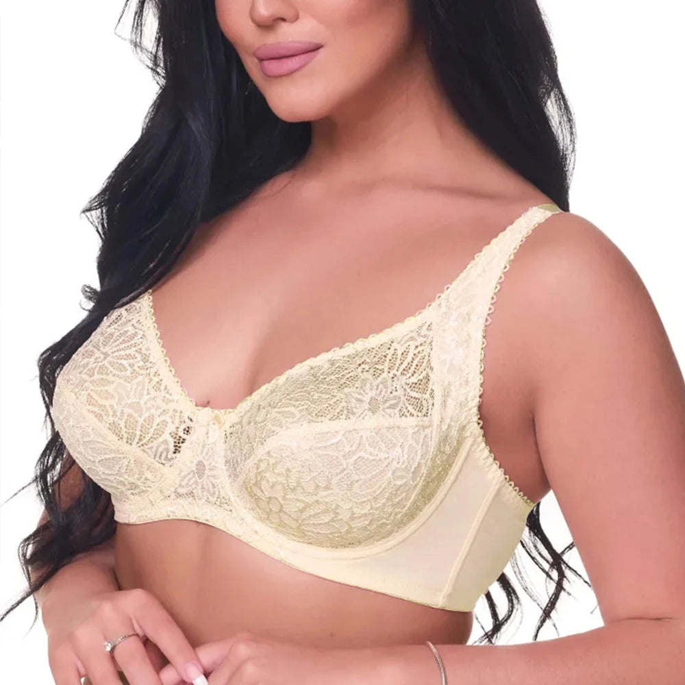 Bras For Womens Lace Bra Lager Bosom See Through Underwire Sexy Lingerie BH Tops Plus Size C D DD E F Cup