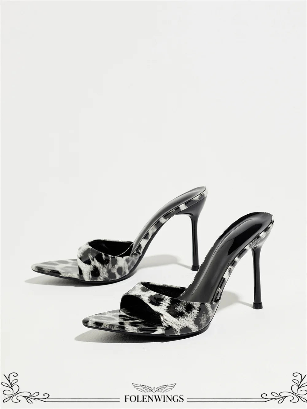 Size 43 Leopard Sexy Super High Slide Mules Sharp Pointed Toe Stiletto Thin Heel Slip On Summer Party Sandals Women Dress Shoes