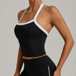 Women's Seamless Yoga Tank Top - Adjustable HALTER Neck & Quick-Dry Fitness Shirt Color Block Running Sports Gym Workout Top