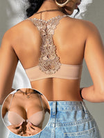 Trendy Women's Sexy Bras Lace Splicing Beautiful Back Design Padded Push-Up Bra Comfortable Solid Elegant Backless Bra