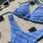 Sexy Knitted Hollow Handmade Crochet Bikini Set Women Pink Bandage Criss Cross Micro Swimsuit Bathng Suit Thong Swimwear