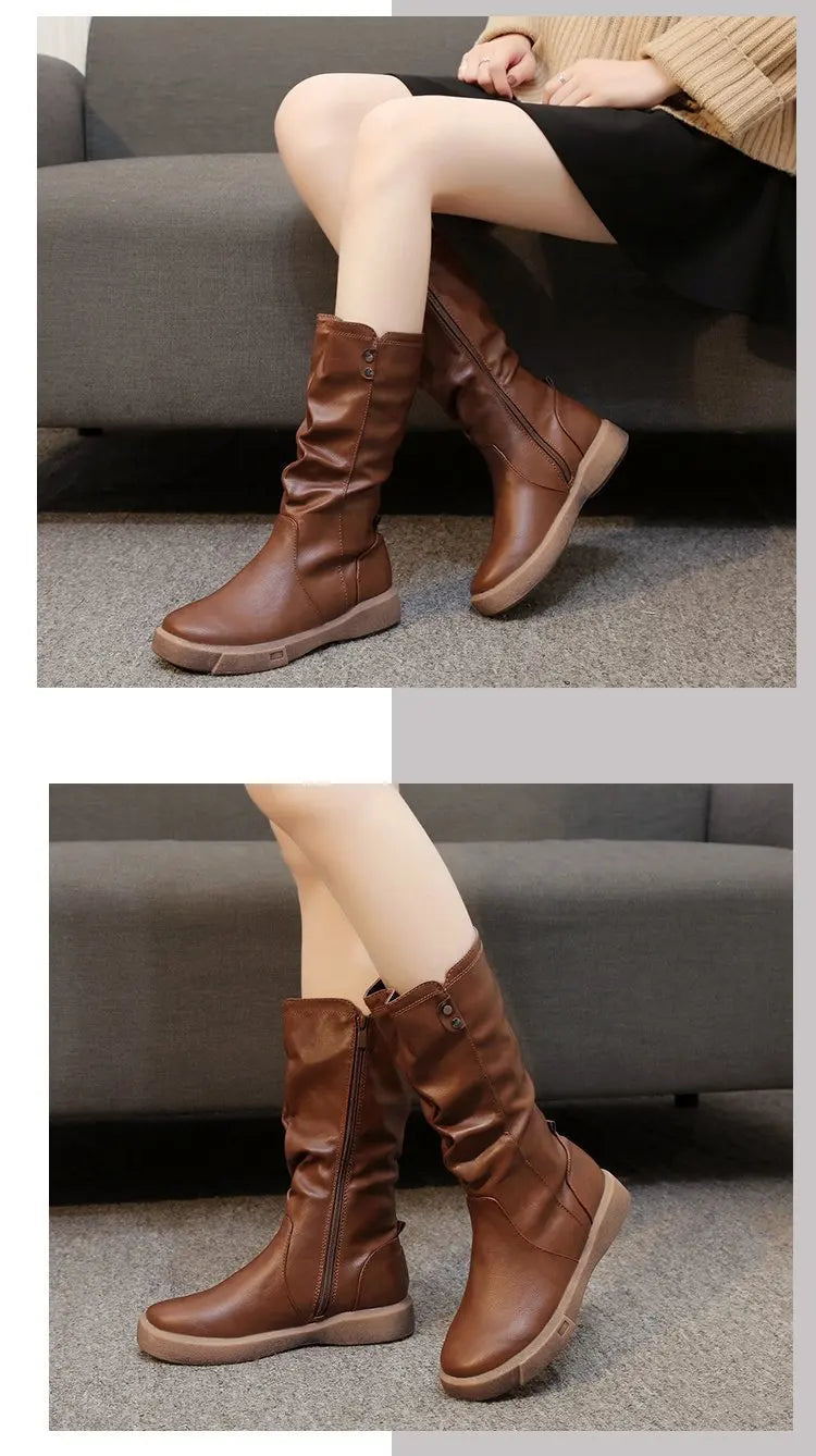 Women Thigh High Boots Women Modern Boots Zippers Outdoor Female Casual Platform Shoes Ladies Leather Long Boots Botines Mujer