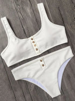 Sexy Sport Button Bikini 2025 Bandeau Swimwear Women Ribbed Swimsuit Female Two pieces bikini set Bathers Push Up Bathing Suit