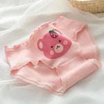 1-Pack Kawaii Bear Print Cotton Panties Women's Breathable Underwear Peach Blush Gingham Ruffled Briefs Low Rise Ladies Lingerie