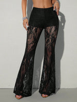 Women's summer lace see-through high-waist flared pants sexy bootcut trousers hot girl style