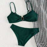Sexy U-shape Metal Ribbed Jasper Bikinis Sets Two Pieces Thong Swimsuit Swimwear Bathing Suit Beach Outfits Biquini Tankini