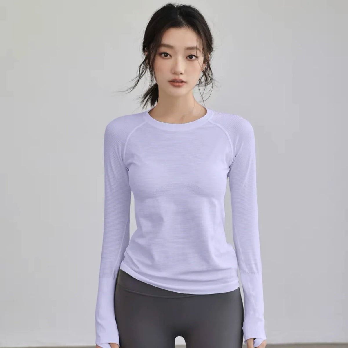 Women's Autumn & Winter Yoga Comprehensive Training Top High-Elastic Slim Crew Neck Quick-Dry Sports Long-Sleeve Fitness Clothes