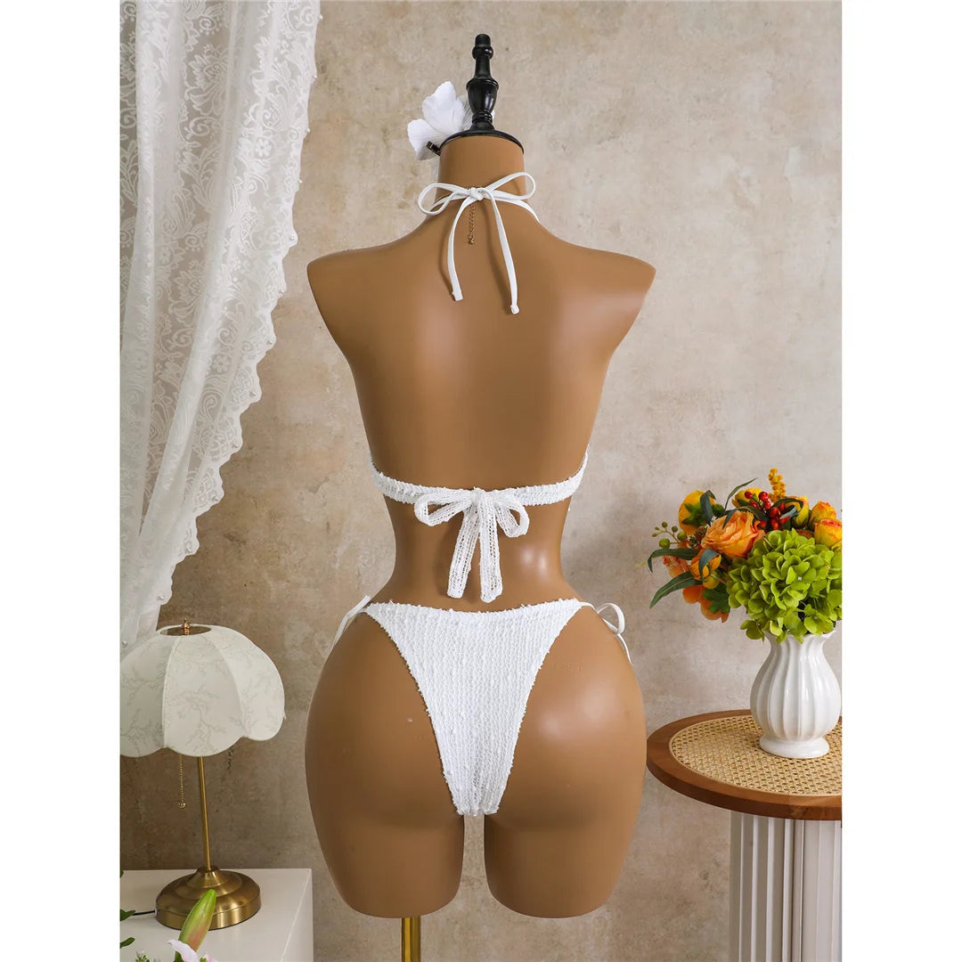 New Hollow Out Tankini Halter Bikini Female Swimsuit Women Swimwear Strappy Bather Bathing Suit Swim Two-pieces Bikini set K8076