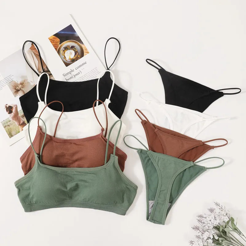 Seamless Bras And Panties Set Women Non-wire Bra Sexy Brazilian Thongs Female Fitness Tube Tops Sports Underwear Lingerie Set