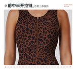 Sexy Brown Leopard Print Yoga Jumpsuit Women Hollow Out Backless Sleeveless Slim Gym Running One Piece Flare Pants Sports Suit