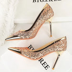 BIGTREE 2026 Fashion Metal Decoration Mesh Hollow Pointed Toe Woman Pumps Thin Heels Party Ladies Shoes Zapatillas De Mujer