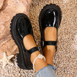Women Buckle Strap Mary Janes Faux Patent Leather Lug‑Sole Round‑Toe Sweet Preppy JK Platform Casual Daily Shoes