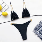 7 Colors Sexy Halter Bikini Female Swimsuit Women Swimwear Two-Pieces Bikini Set Metal Chain Bather Bathing Suit Swim Lady V2362