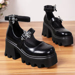 Black Chunky High Heels Mary Jane Shoes Women Punk Style Double Buckle Platform Pumps Woman Plus Size 43 Thick Heels Party Shoes