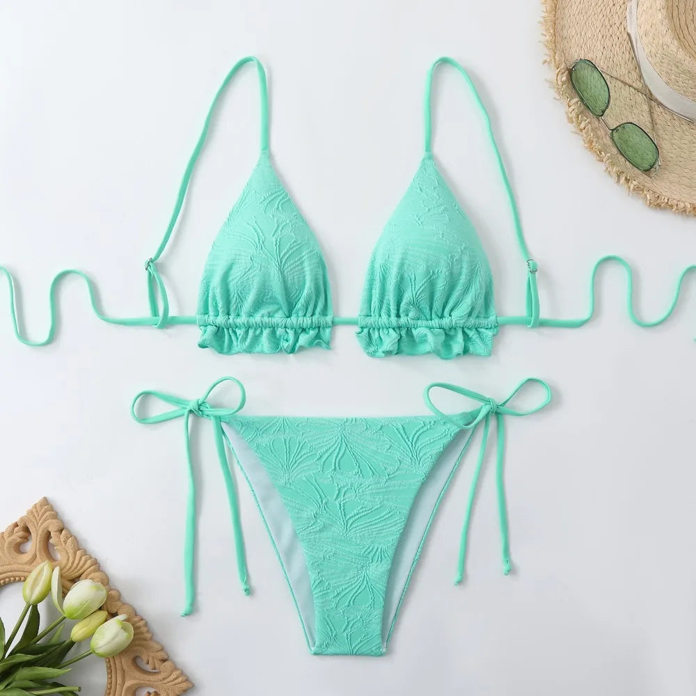 Sexy String Bikini 2026 Two Piece Mint Green Swimsuit Female Swimwear Women Thong Bikinis Set Bather Beachwear Bathing Suit Pool